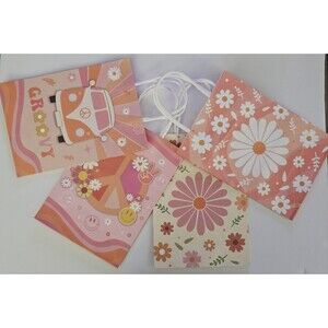 4 Pack Of Retro Gift Bags Groovy Hippie Small Gift Bags 8"H x 6"W x 3"D
